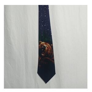 Vintage A. Rogers 90's Men's Outdoors Night Sky Bear Navy Tie